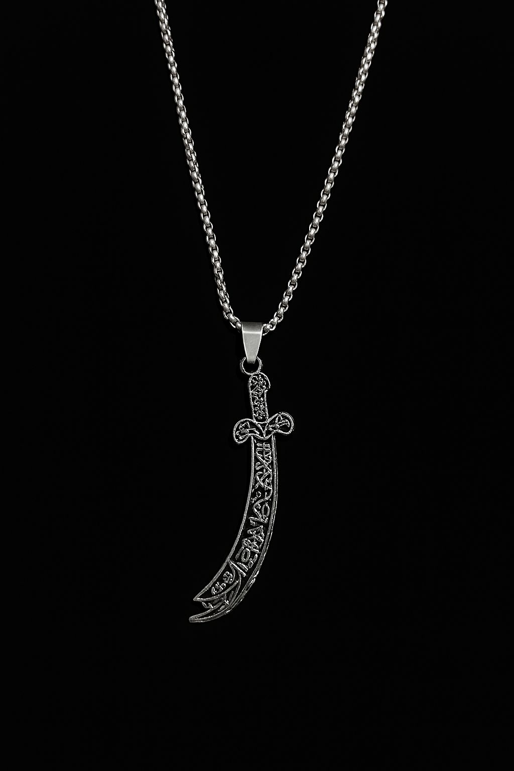 Zulfiqar Chain by Dazzle – stainless steel Islamic sword pendant necklace for men, symbol of Hazrat Ali’s bravery and faith