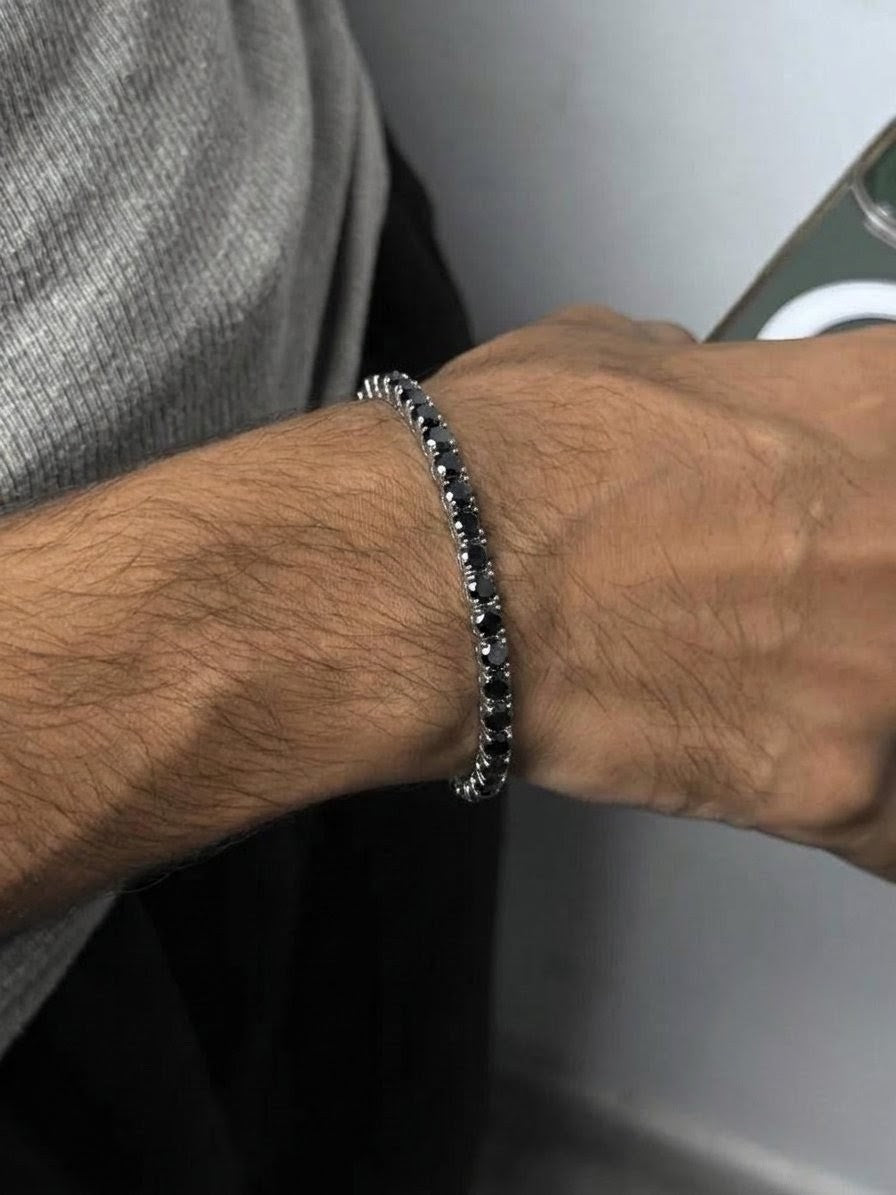 Dazzle Tennis Bracelet in black stainless steel - unisex, front view