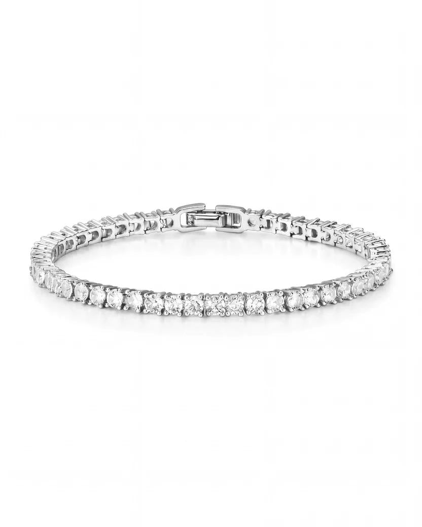 Close-up of silver tennis bracelet chain links - Dazzle jewelry