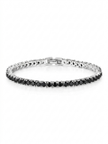 Black stainless steel tennis bracelet worn on wrist - Dazzle Pakistan