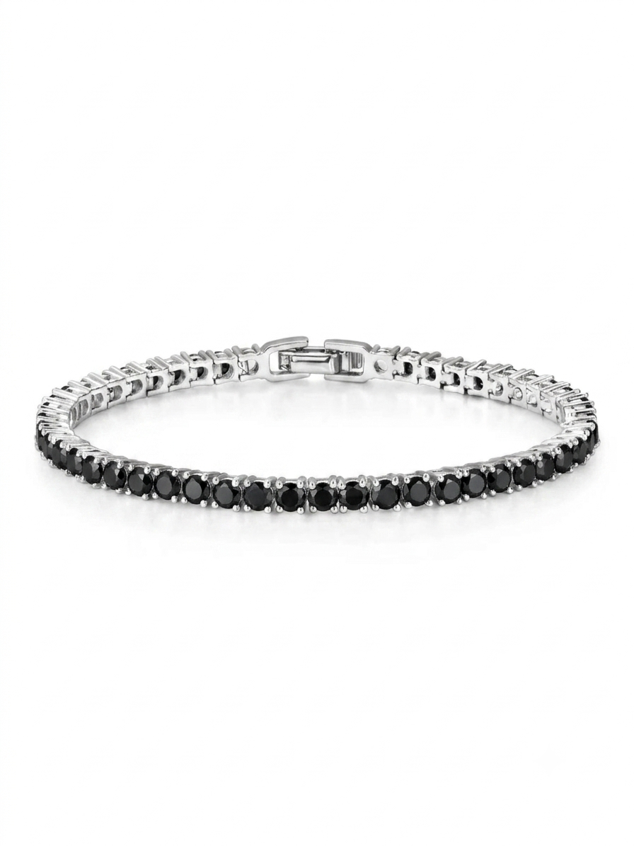 Black stainless steel tennis bracelet worn on wrist - Dazzle Pakistan