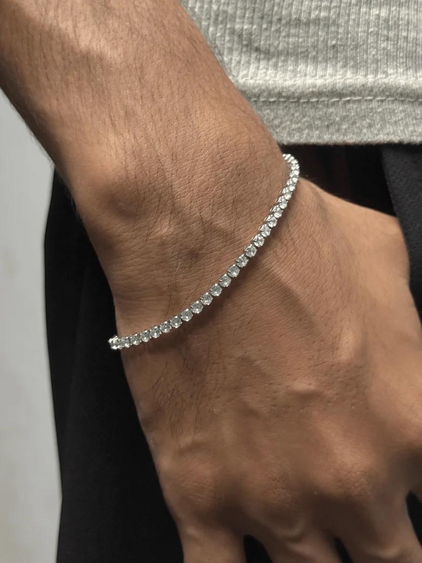 Dazzle Tennis Bracelet in silver stainless steel - unisex, front view