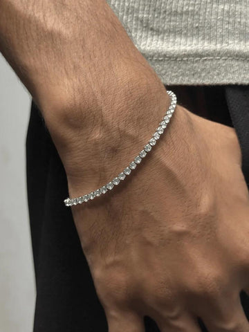 Dazzle Tennis Bracelet in silver stainless steel - unisex, front view